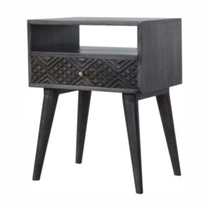 Ash Black Carved Drawer Nightstand1