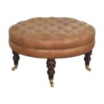 Buffalo Leather Round Ottoman with Castor Legs