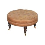 Buffalo Leather Round Ottoman with Castor Legs2