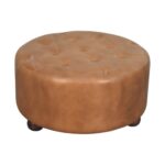 Buffalo hide leather Round Ottoman1