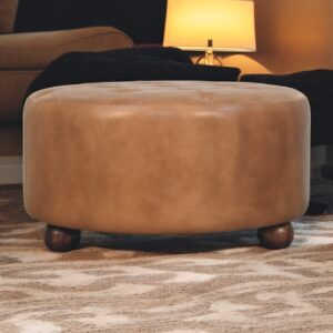 Buffalo hide leather Round Ottoman3