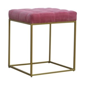 Pink Velvet Gold Base Footstool1