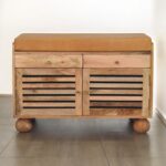 Shutter Oak-ish Shoe Rack with 2 drawers5