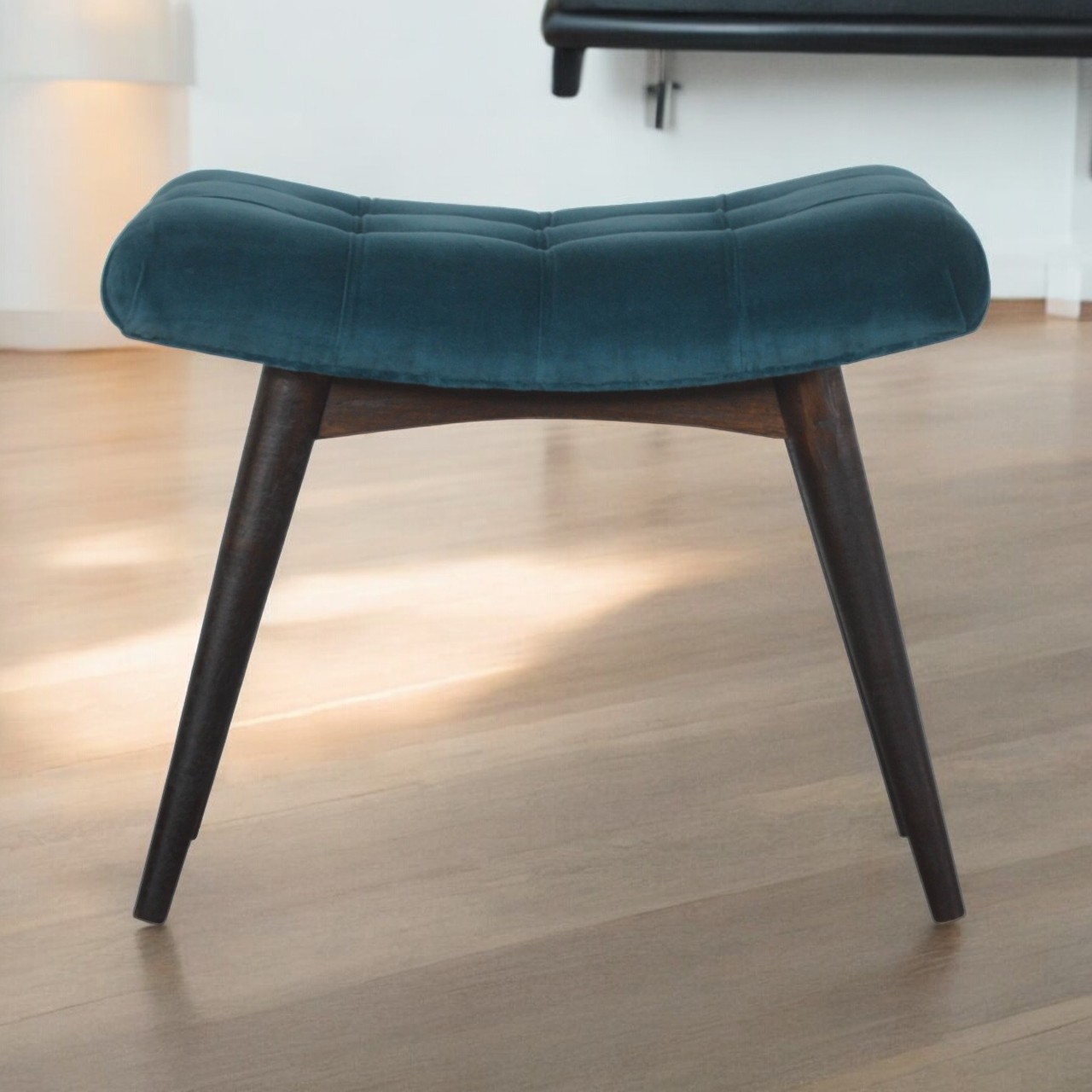 Teal Cotton Velvet Curved Bench5