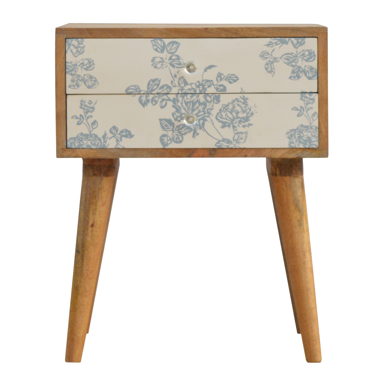 Blue Floral Screen Printed Nightstand Blue Floral Screen Printed Nightstand