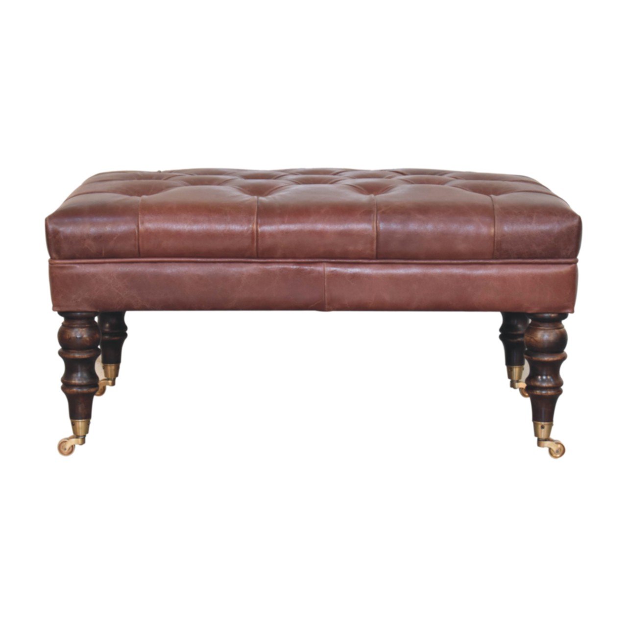 Leather Ottoman with Castor Legs Leather Ottoman with Castor Legs